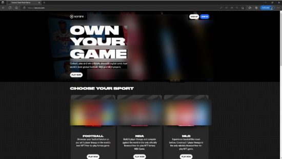 sorareのTOPページ。